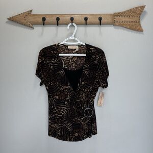 Choices | Vintage Slinky Wrap Short Sleeve Animal Print Top Junglemania Congo M